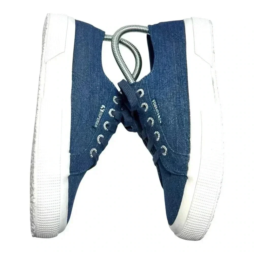Superga 2750 Cotu Classic Blue Denim And Gold Shimmer Sneaker Women’s 7.5